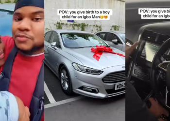 “Nigerian Man Gifts Wife New Car After Birth of Baby Boy – Viral Video Sparks Discussion”