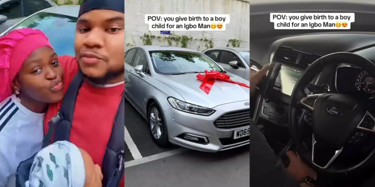 “Nigerian Man Gifts Wife New Car After Birth of Baby Boy – Viral Video Sparks Discussion”