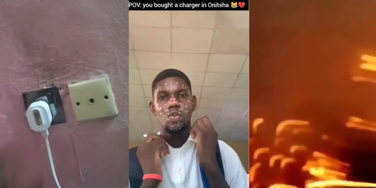 New Charger Bought from Onitsha Market Explodes, Nigerian Man Shares Shocking Video