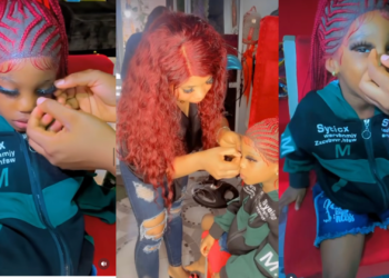 Nigerian lady shared adorable video of her Little Daughter fixing eyelashes, longnails and getting Glammed up!