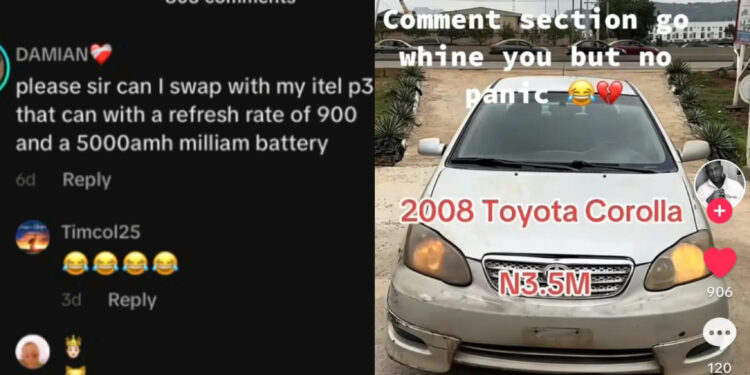 Nigerian Man Offers Itel P36 Phone in Exchange for ₦3.5 Million Toyota Corolla, Sparks Hilarious Reactions