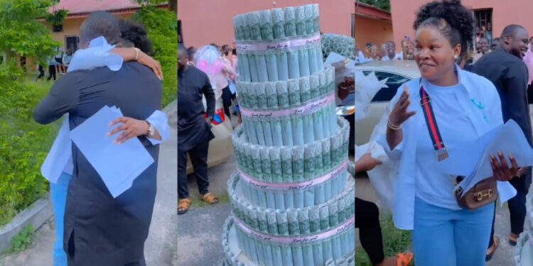 Video goes viral as Boyfriend surprise fiance with money bouquet on her Sign out day 