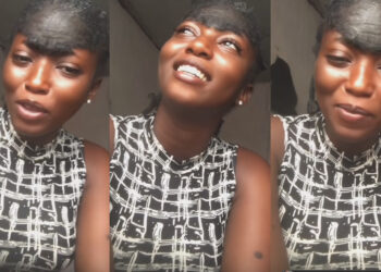 Lady with a unique birthmark on her forehead sing song of praise as she thank God for the birthmark gift