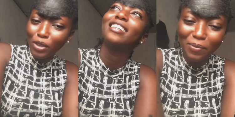 Lady with a unique birthmark on her forehead sing song of praise as she thank God for the birthmark gift