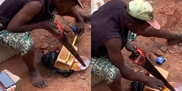 Man Goes Viral As He measure And Cut Loaf Of Bread WITH Saw 