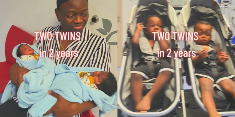 Man sparked mixed reactions on TikTok as the double twins daddy celebrated having two sets of twins in just two years.