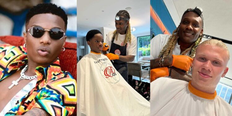 Wizkid’s Son, Boluwatife Spotted Getting His Hair Done From A UK Barber Who Charges N5M Per Hair