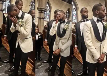 “He Go Still Cheat”- Reactions As Groom Breaks Down In Tears As He Sees Bride Walking Into Wedding Hall