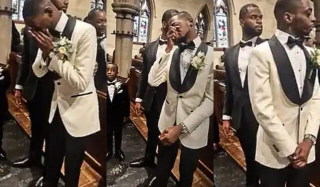 “He Go Still Cheat”- Reactions As Groom Breaks Down In Tears As He Sees Bride Walking Into Wedding Hall