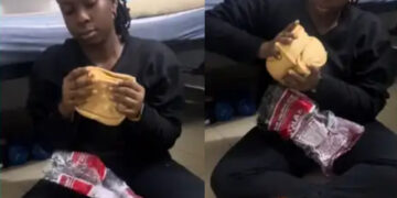 “Aproko Doctor Is Setting His Ring Light”- Nigerians React As Lady Is Caught Eating Big Bread At 2am