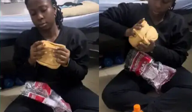 “Aproko Doctor Is Setting His Ring Light”- Nigerians React As Lady Is Caught Eating Big Bread At 2am