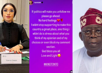 Feel Free to Unfollow, My Focus on National Improvement Won’t Change – Tonto Dikeh Defends Tinubu Govt