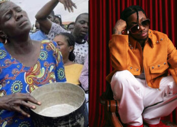 Oxlade melts hearts as he gifts a woman, who came to protest with an empty pot, N500k 