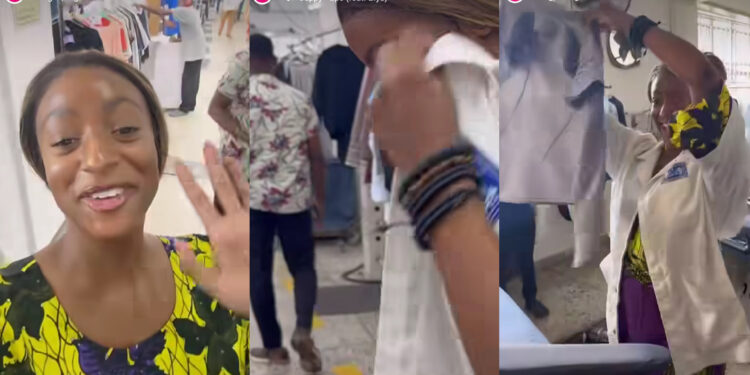 DJ Cuppy Visits Her Mother’s Garment Dry Cleaning Factory