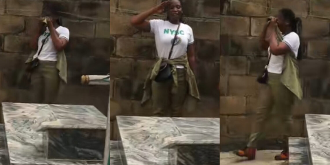 Heartfelt Tribute: Lady Pays Respects to Late Father After Completing NYSC