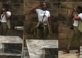 Heartfelt Tribute: Lady Pays Respects to Late Father After Completing NYSC