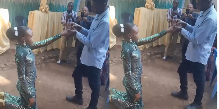 A heartouching moment lady knelt down for her boyfriend while receiving an Engagement Ring