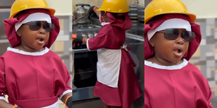 video of Nollywood actress Obio OluEbube frying fish with helmet an helmet on has cause buzz online