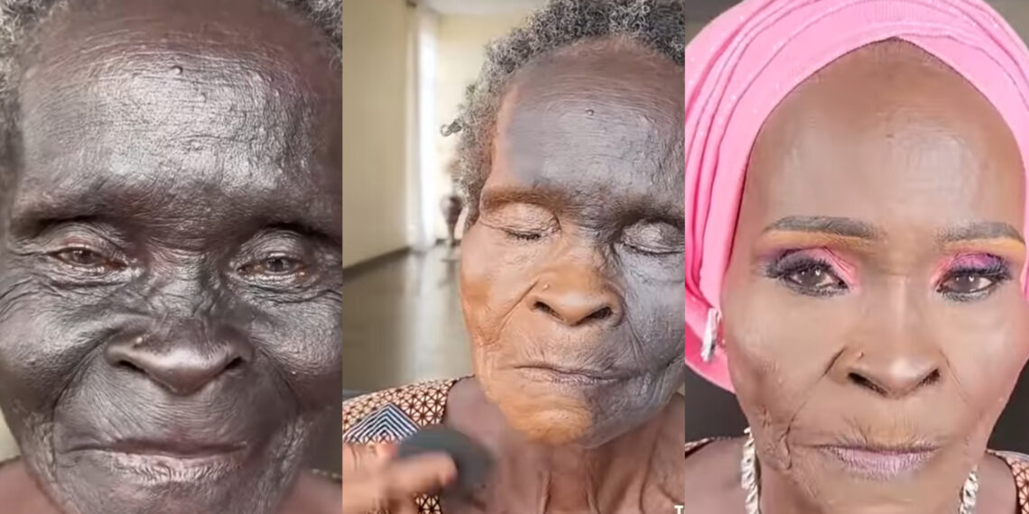 Viral Video Transforms Elderly Nigerian Woman with Damaged Skin into a Beauty with Makeup Magic