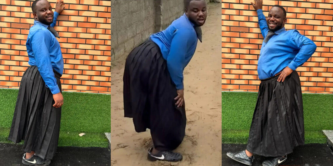 “Sabinus do go do bbl” Sabinus on short skirt raise eyebrows as he twehk like real baddie on nasboi new song