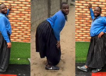 “Sabinus do go do bbl” Sabinus on short skirt raise eyebrows as he twehk like real baddie on nasboi new song 