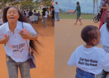 Nigerian mother who just signed out of university, create scene as she waited for his child to be the first person to sign on her shirt video melt heart 