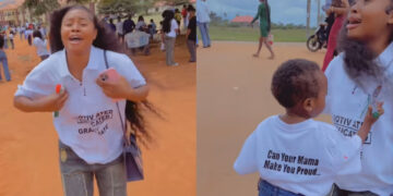 Nigerian mother who just signed out of university, create scene as she waited for his child to be the first person to sign on her shirt video melt heart 