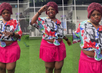 “Ayra star tummy”, reactions trailing as Chinedu Ikedieze popularly known as aki joins the short skirt challenge 