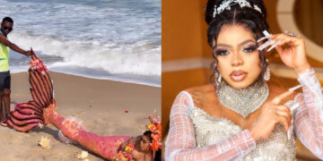 Bobrisky shares Behind d scene of what she goes through to give you nice photos of that marmaide photo that went viral.