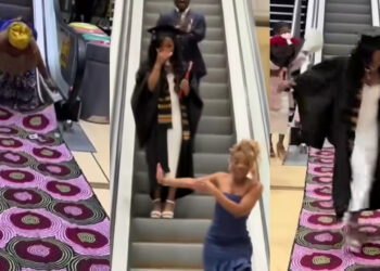“Law Graduate’s Grand Welcome: Family Lays Down Cloth on Escalator for Her Triumphant Walk”