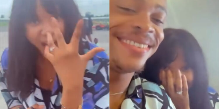 “Heartwarming Surprise: Lady Overjoyed as Partner Proposes During Trip to Meet His Family, Winning Their Bet in Style”