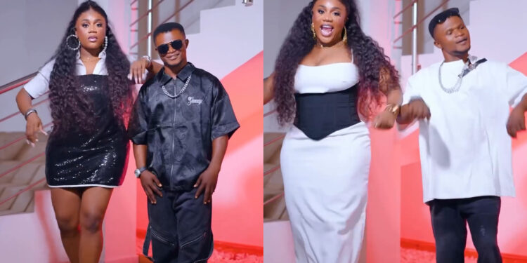“You Don see husband oooh” netizens raised eyebrows as Nons Miraj and Alax Evalsam the fish pie seller rock same outfit in new video