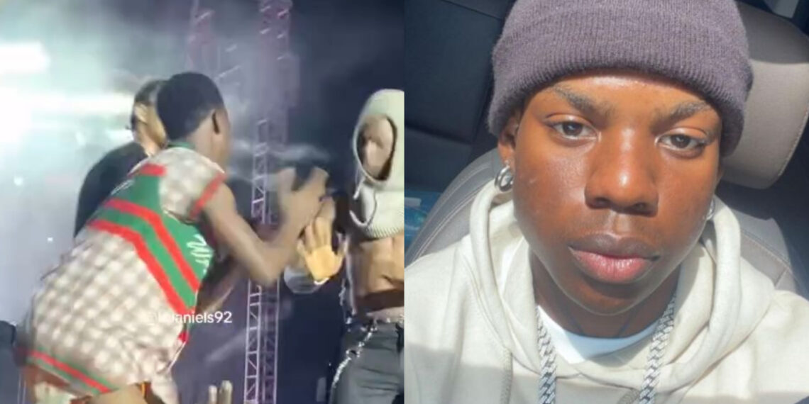 Moment Rema unleash his kungfu skills to a fan on his homecoming concert