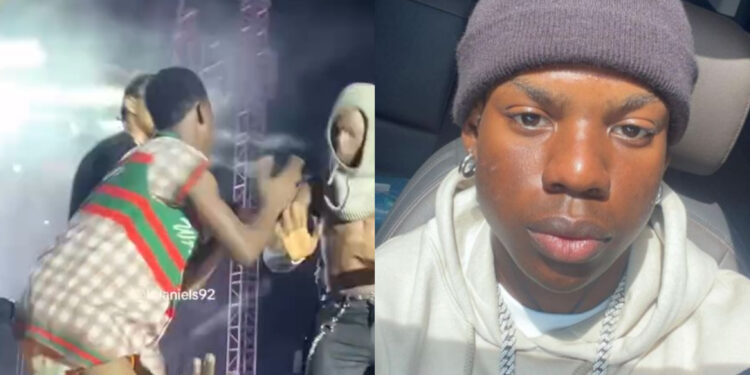 Moment Rema unleash his kungfu skills to a fan on his homecoming concert 