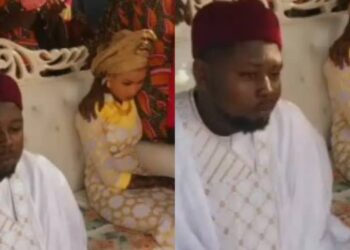 “Happy married life”- Nigerians react as couple were seen in a unique mood during their wedding