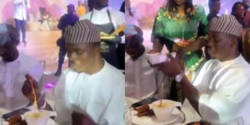 Hilarious moment MC calls out guest for eating too much at a wedding reception