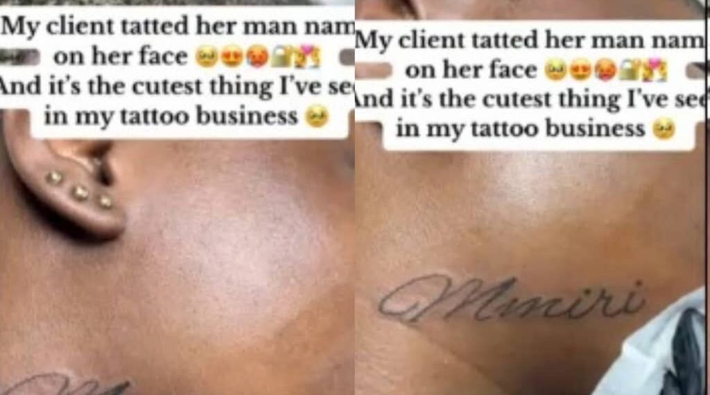 “True love do exist” Lady made Nigerians jealous as she tattoos boyfriend’s name on her neck