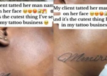 “True love do exist” Lady made Nigerians jealous as she tattoos boyfriend’s name on her neck