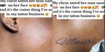 “True love do exist” Lady made Nigerians jealous as she tattoos boyfriend’s name on her neck