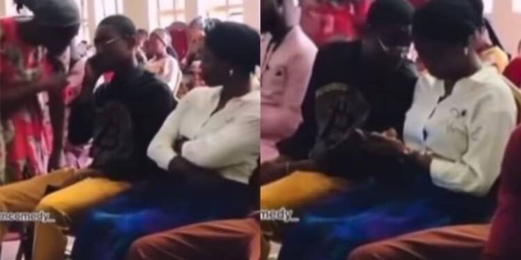 Hilarious moment mother publicly warns her grown-up son while trying to get a lady’s number during church service 
