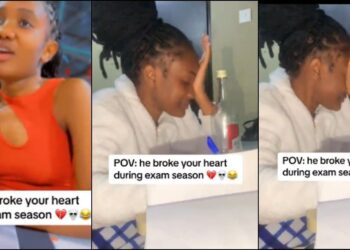 Moment lady bre@ks down after boyfriend dumped her during exam (Video)