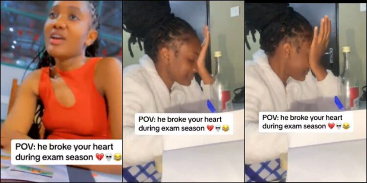 Moment lady bre@ks down after boyfriend dumped her during exam (Video)