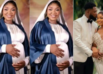  Nollywood actress, Ekene Umenwa, and her husband  joins head together to celebrate the arrival of their first child.
