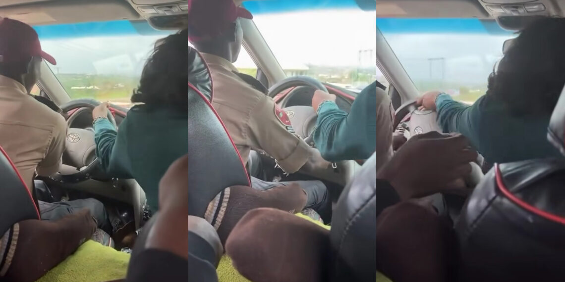 Shocking Video of FRSC Officer and Woman Struggling for Control of a Moving Car Sparks Outrage