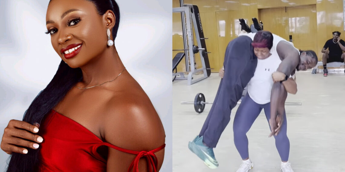 Amuzie Jennifer Shocks Fans by Squatting VeryDarkMan for 20 Reps!
