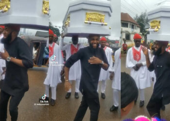 “Why is next of kin so Happy like this? ” in a burial ceremony Next of kin raised eyebrows as he looks so happy jubilating with his dad coffin 