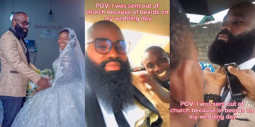 Nigerian man was sent out of church on his wedding day because of his beards video goes viral as he rush to barb it so that he can continue his wedding. 