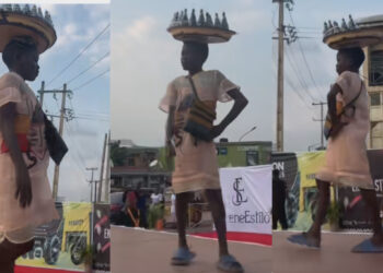 “This girl will go far” – Nigerian Girl Selling Groundnut Joins Fashion Parade With Tray on Her Head, Video goes viral