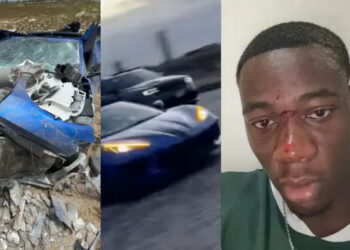  Nigerian man cries river, seek for help as he achieve a debt of N400Million after crashing a rented sports car engaging in an illegal race in Lagos.,thank God he his alive  
