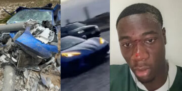  Nigerian man cries river, seek for help as he achieve a debt of N400Million after crashing a rented sports car engaging in an illegal race in Lagos.,thank God he his alive  